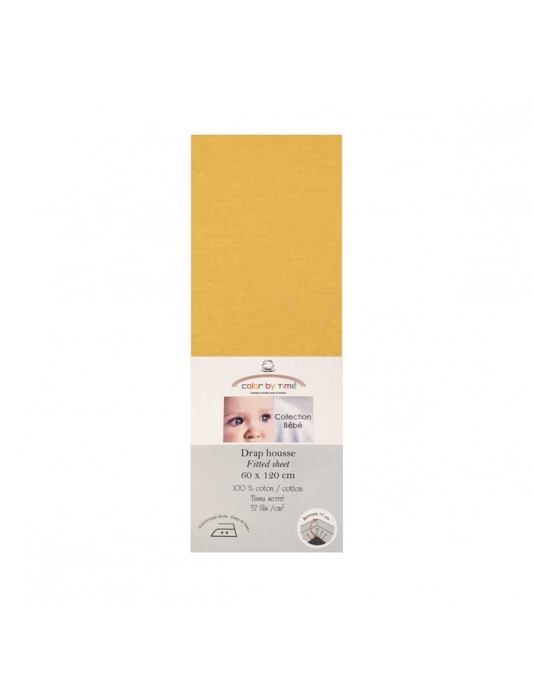 Drap housse enfant 100 % coton 60 x 120 cm jaune Drap housse enfant 100 % coton 60 x 120 cm jaune
