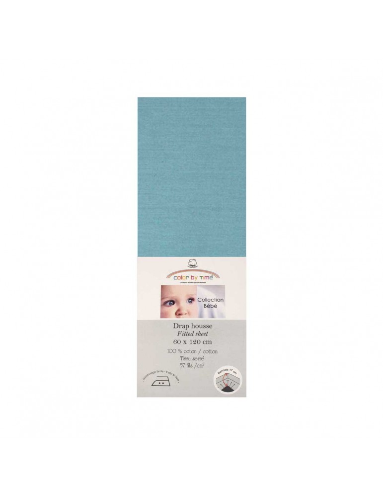 Drap housse enfant 100 % coton 60 x 120 cm bleu Drap housse enfant 100 % coton 60 x 120 cm bleu