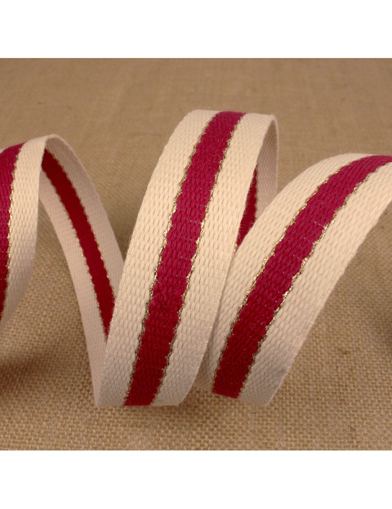 Sangle 3 bandes fil métal 100 % coton rouge