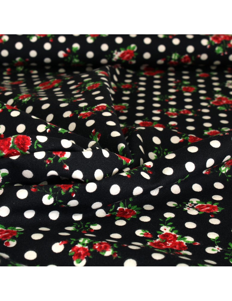Coupon imprimé fleurs et pois 50 x 50 cm noir Coupon imprimé fleurs et pois 50 x 50 cm noir