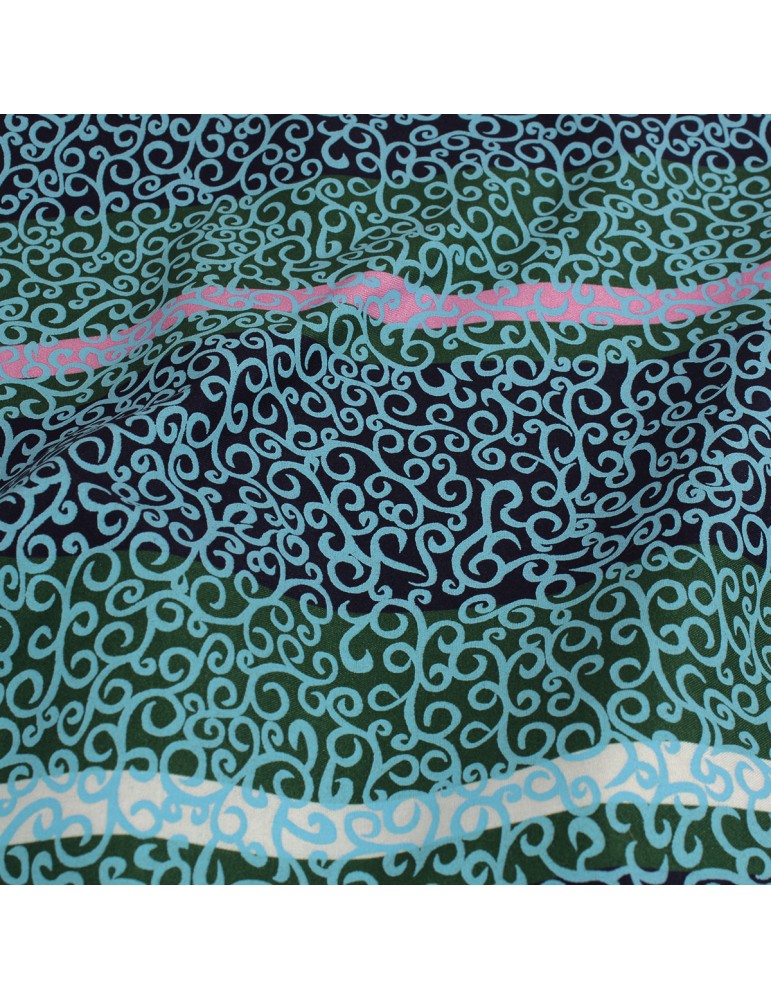 Coupon imprimé motif arabesque viscose 300 x 145 cm bleu Coupon imprimé motif arabesque viscose 300 x 145 cm bleu