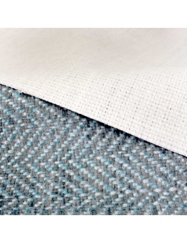 Coupon toile ameublement 50 x 140 cm chevron gris/bleu