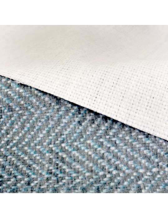 Coupon toile ameublement 50 x 140 cm chevron gris/bleu