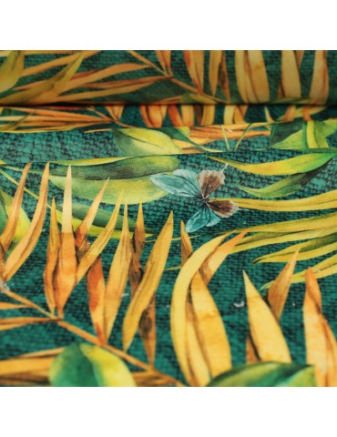 Tissu velours imprimé fleurs 100 % polyester 140 cm vert