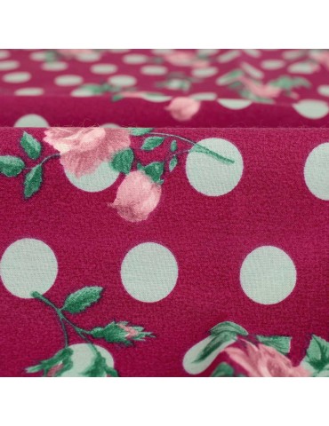 Coupon cretonne imprimé pois et rose 50 x 150 cm violet