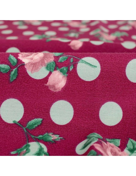 Coupon cretonne imprimé pois et rose 50 x 150 cm violet