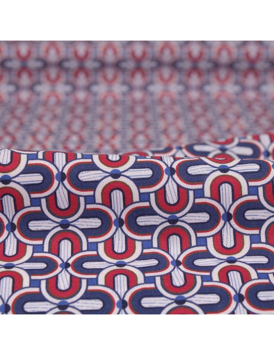 Tissu viscose imprimé motifs géométriques rouge/bleu