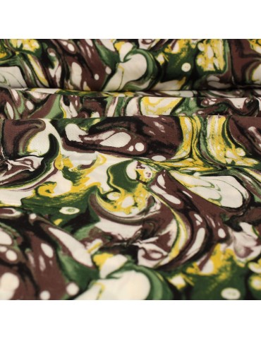 Tissu viscose imprimé peinture vert/marron 140 cm