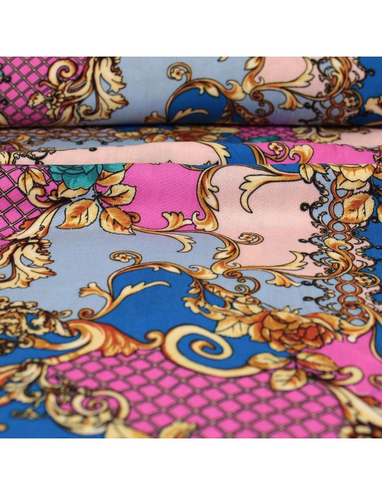 Tissu viscose imprimé floral royal 140 cm rose