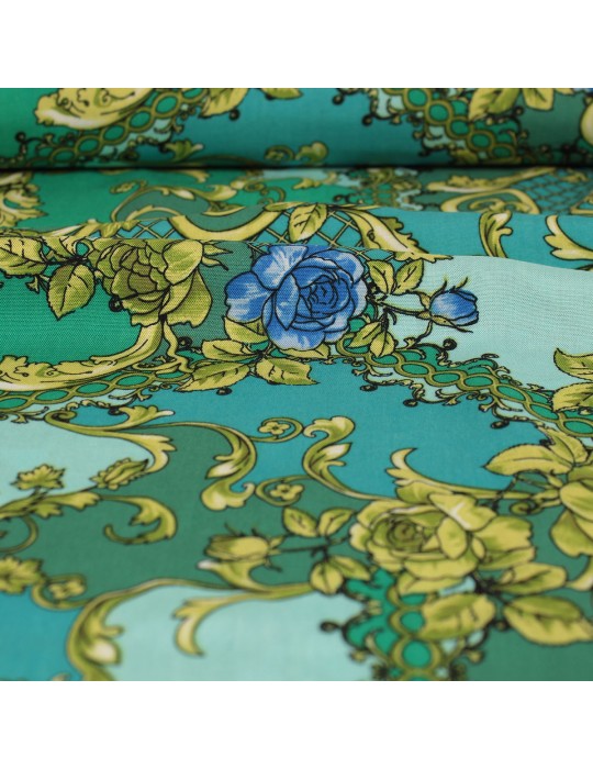 Tissu viscose imprimé floral royal 140 cm vert