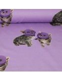 Tissu viscose violet imprimé chats masqués Tissu viscose violet imprimé chats masqués