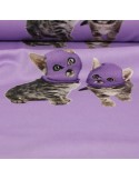 Tissu viscose violet imprimé chats masqués Tissu viscose violet imprimé chats masqués