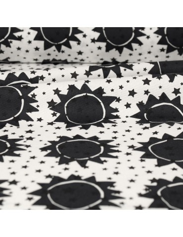 Tissu cretonne imprimé soleil étoiles 145 cm noir