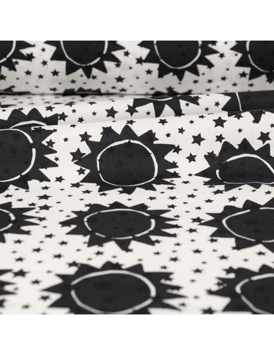 Tissu cretonne imprimé soleil étoiles 145 cm noir