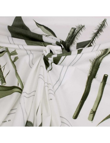 Tissu cretonne carré botanique blanc