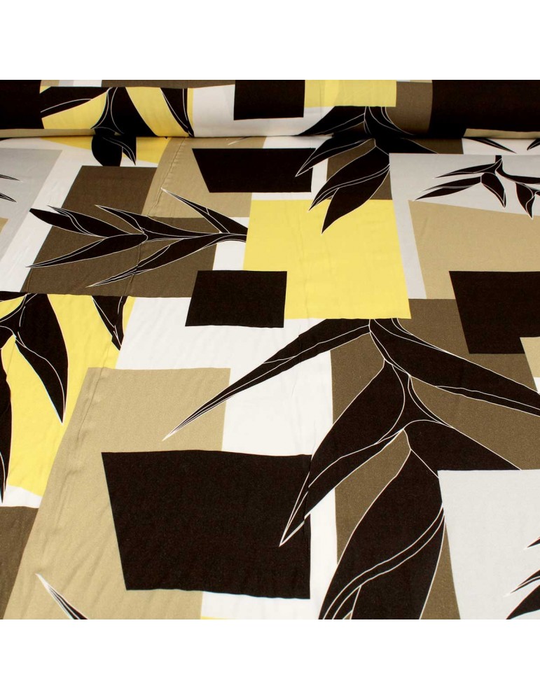 Tissu viscose imprimé végétal jaune