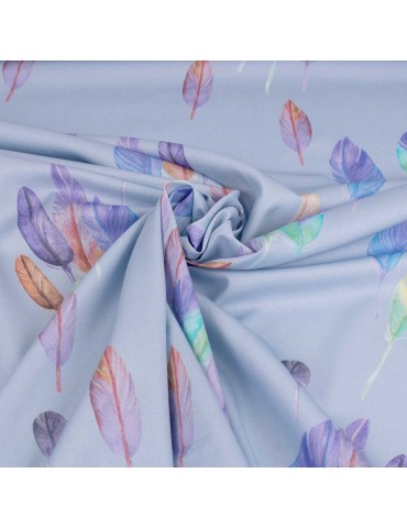 Tissu cretonne plumes bleu