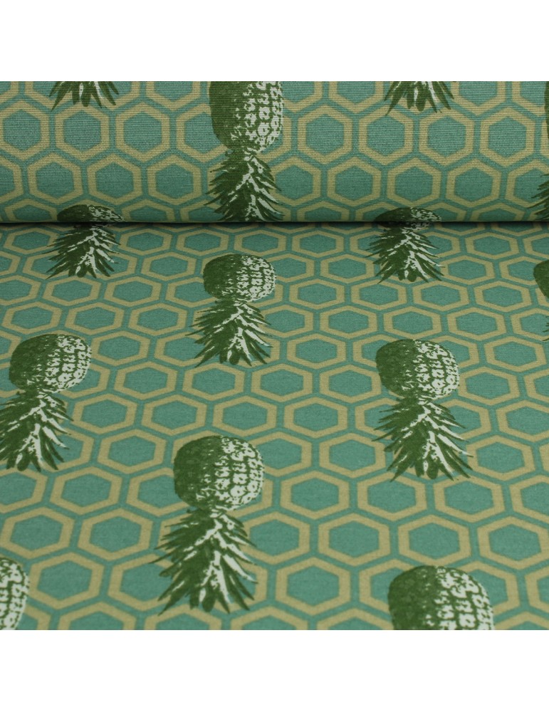 Coupon toile de coton imprimé ananas vert 50 x 140 cm