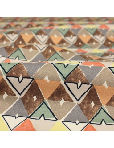 Tissu satin imprimé triangles violet