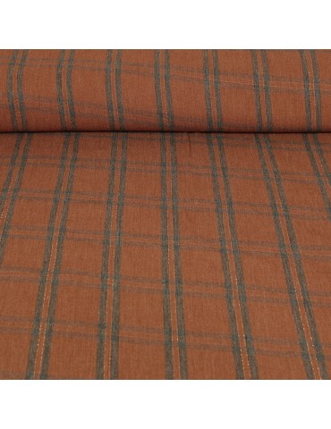 Tissu habillement viscose rayures/carreaux marron