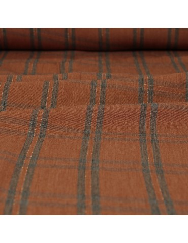 Tissu habillement viscose rayures/carreaux marron
