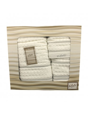 Coffret de 3 serviettes Valentini 100 % coton blanc