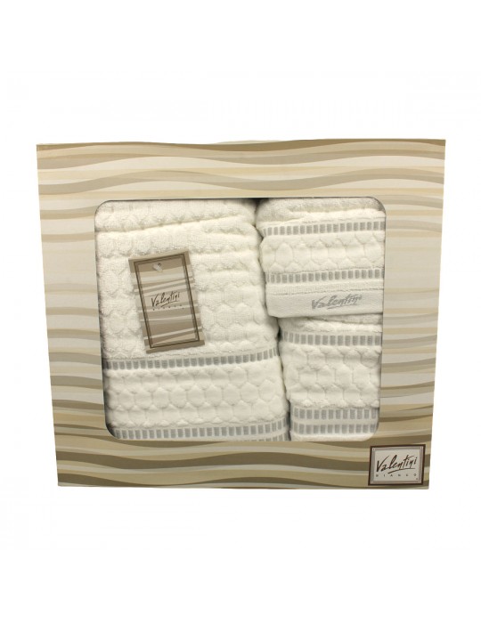 Coffret de 3 serviettes Valentini 100 % coton blanc