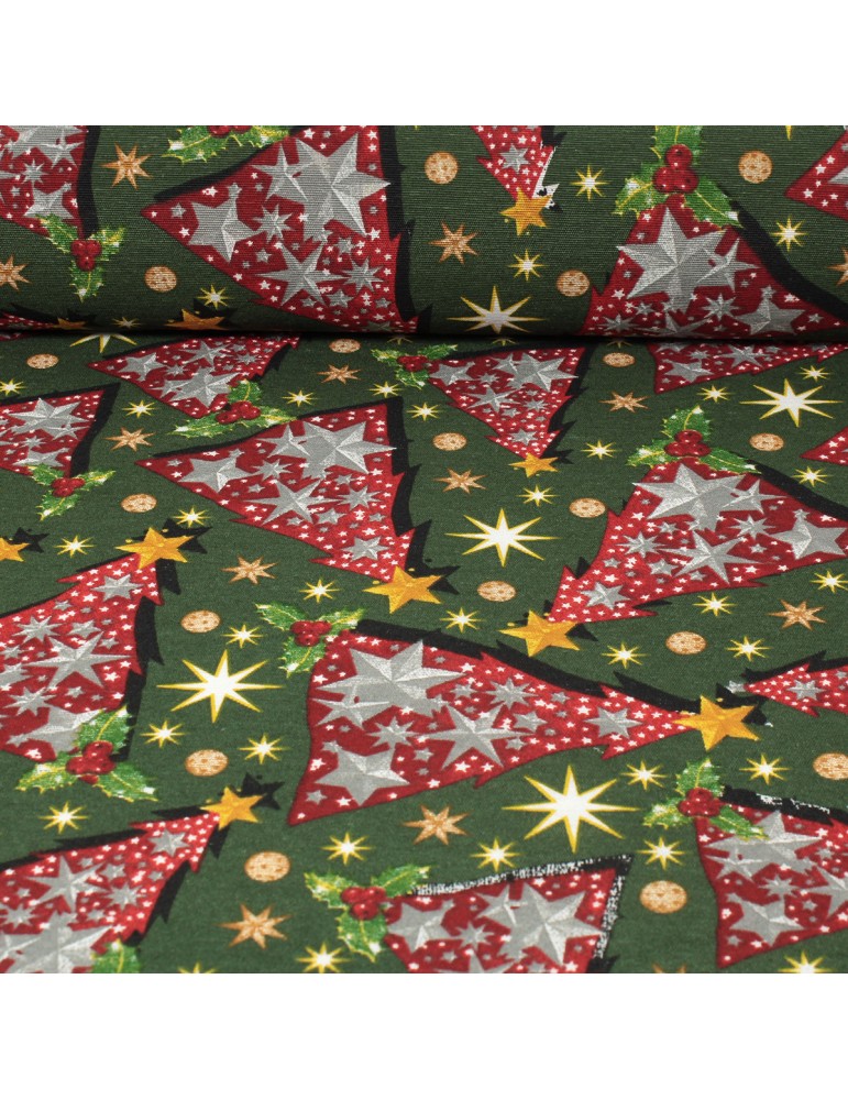 Tissu ameublement coton/polyester imprimé Noël vert Tissu ameublement coton/polyester imprimé Noël vert