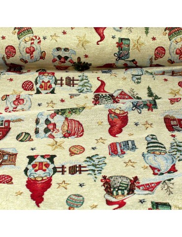 Tissu jacquard noël doré