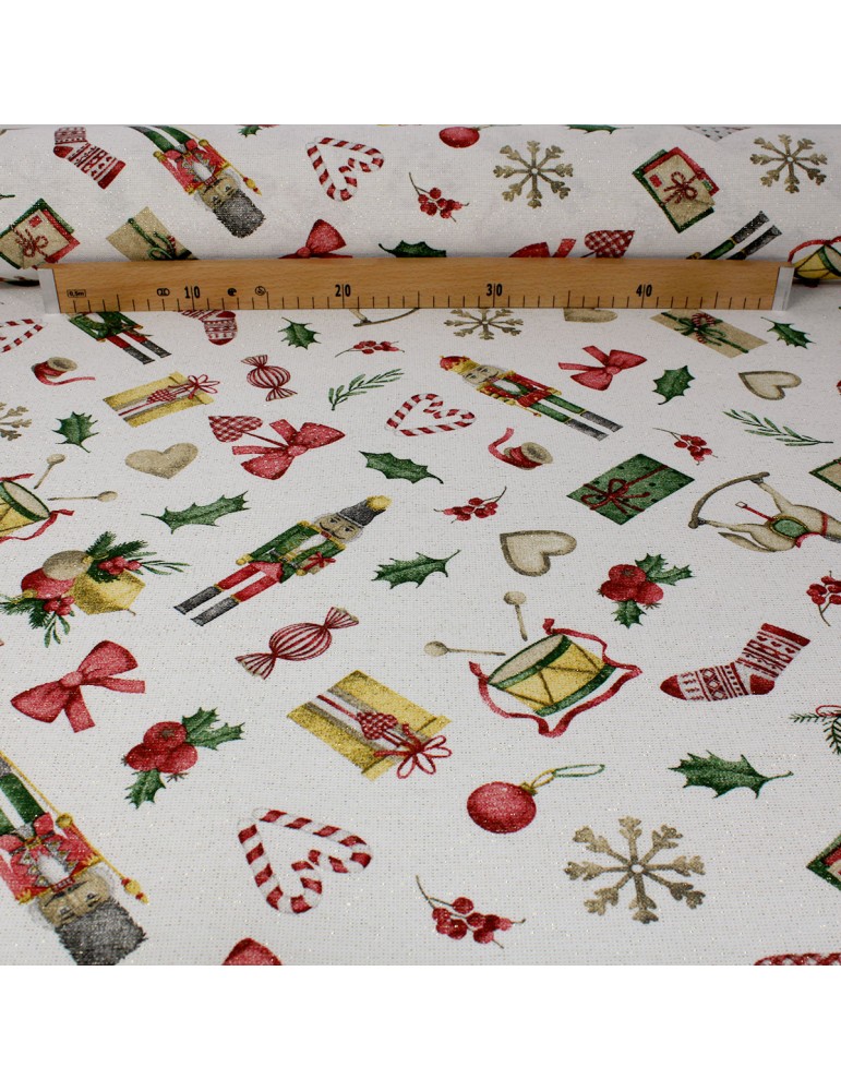 Tissu coton/polyester lurex noël blanc Tissu coton/polyester lurex noël blanc