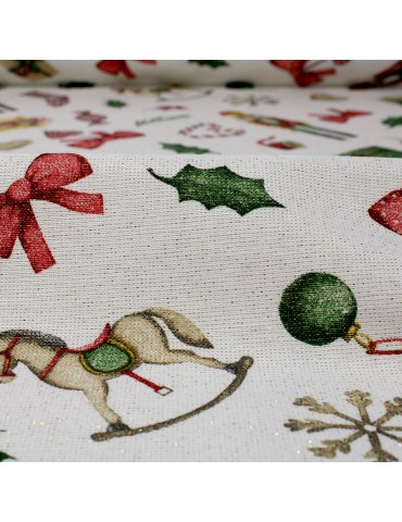 Tissu coton/polyester lurex noël blanc