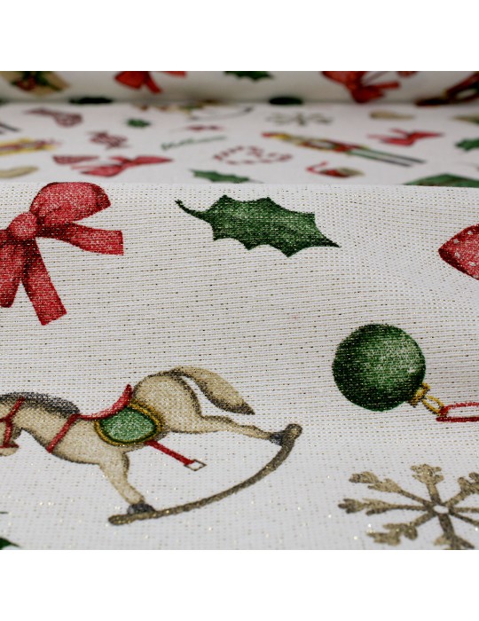 Tissu coton/polyester lurex noël blanc