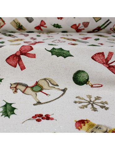 Tissu coton/polyester lurex noël blanc