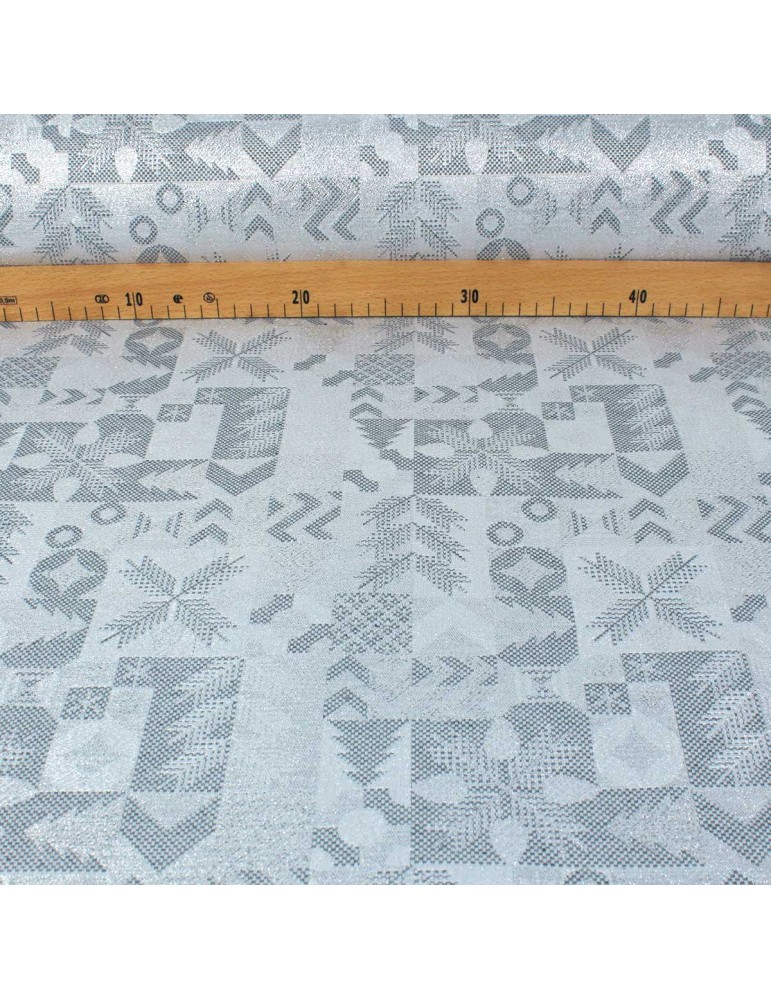 Tissu jacquard noël lurex argenté Tissu jacquard noël lurex argenté