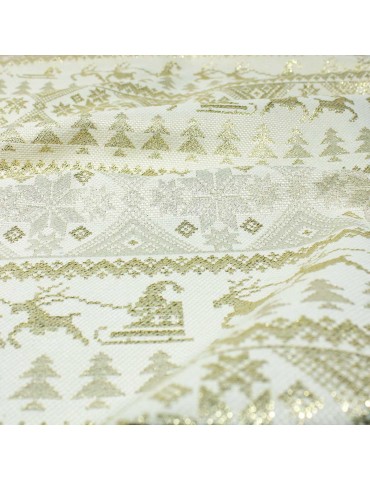 Tissu jacquard noël lurex blanc