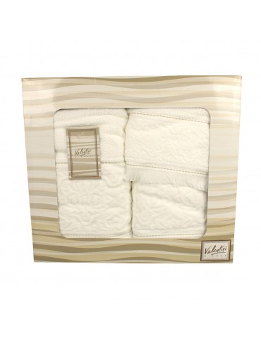 Coffret de 3 serviettes Valentini 100 % coton blanc