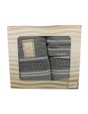 Coffret de 3 serviettes Valentini 100 % coton gris Coffret de 3 serviettes Valentini 100 % coton gris