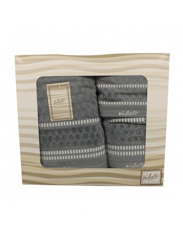 Coffret de 3 serviettes Valentini 100 % coton gris