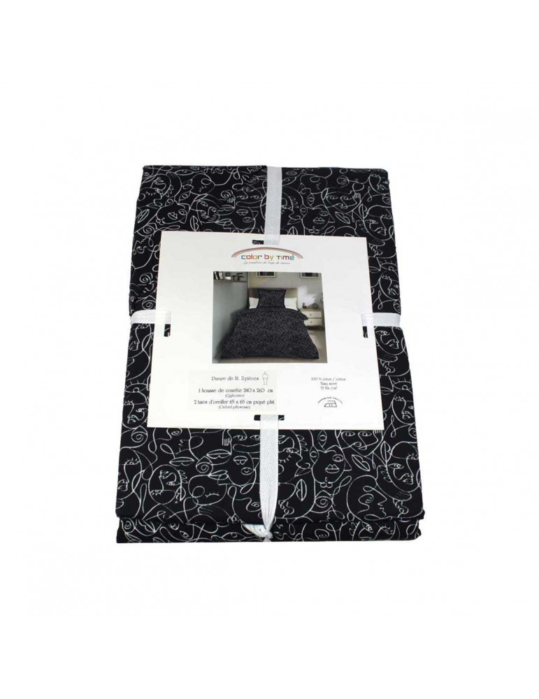 Parure de lit 3 pièces 240 x 260 cm art cubique noir Parure de lit 3 pièces 240 x 260 cm art cubique noir