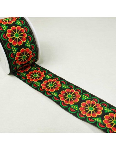Galon jacquard rosaces 50 mm orange