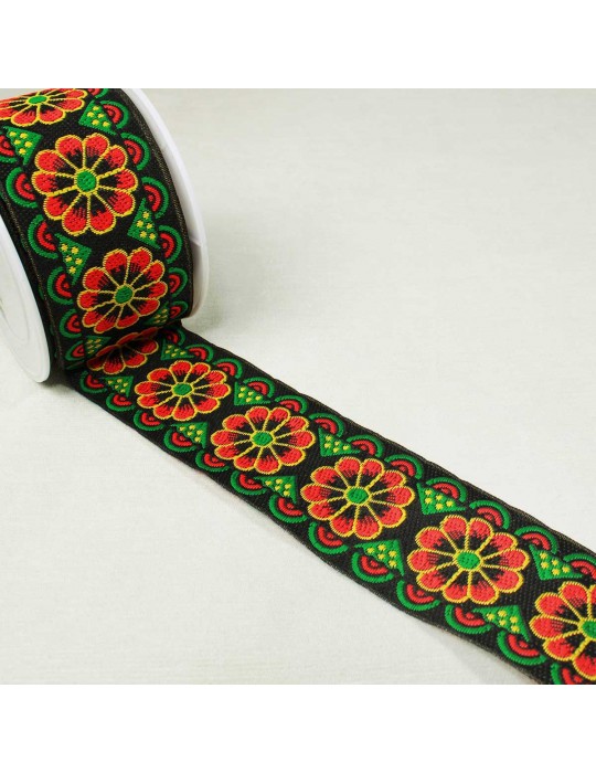 Galon jacquard rosaces 50 mm orange