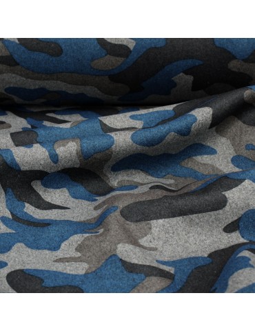 Coupon lainage imprimé camouflage 150 x 150 cm gris/bleu