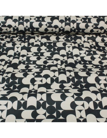 Tissu scuba suède imprimé géométrique écru