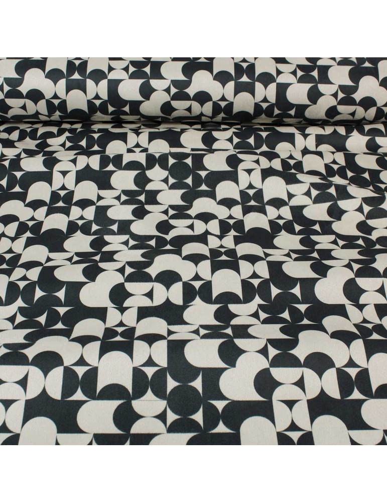 Tissu scuba suède imprimé géométrique écru Tissu scuba suède imprimé géométrique écru