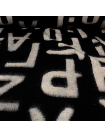 Tissu lainage imprimé lettres noir