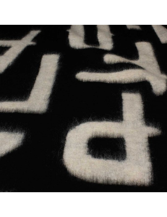 Tissu lainage imprimé lettres noir