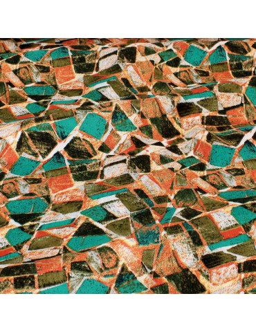 Tissu viscose géométrique vert/orange