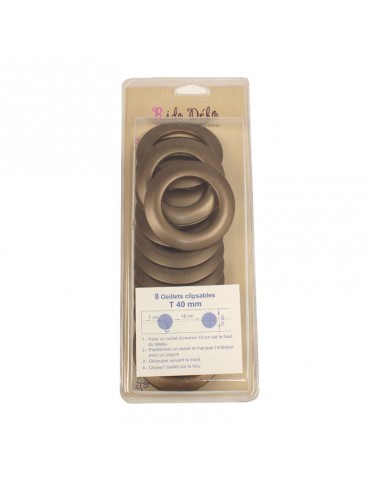 8 œillets en plastique clipsables 40 mm bronze