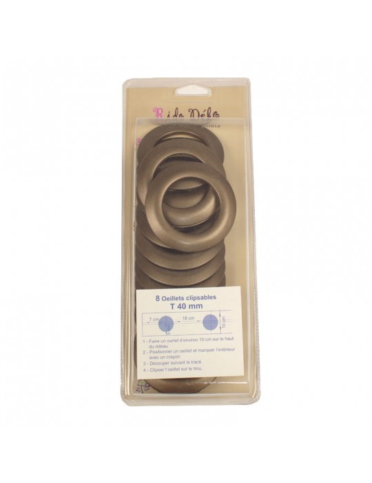 8 œillets en plastique clipsables 40 mm bronze