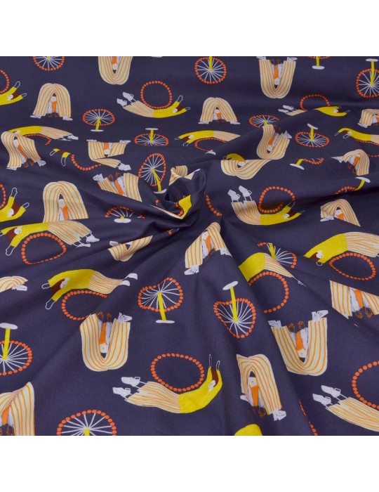 Tissu Cretonne imprimé monocycle violet